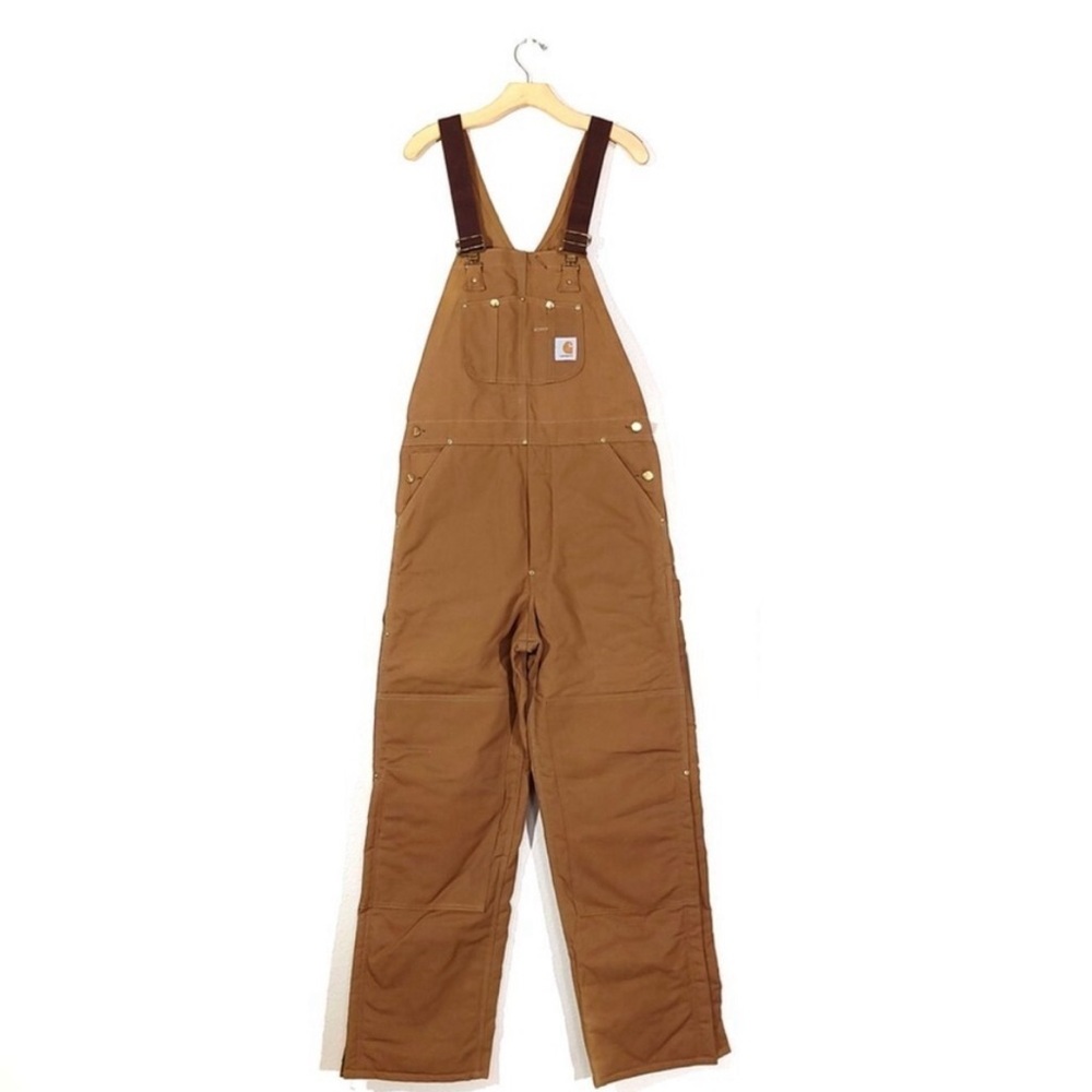 NWT Vintage Carhartt Brown Duck Quilt-Lined Bib Overall Leg Zipper Mens 34 x 34